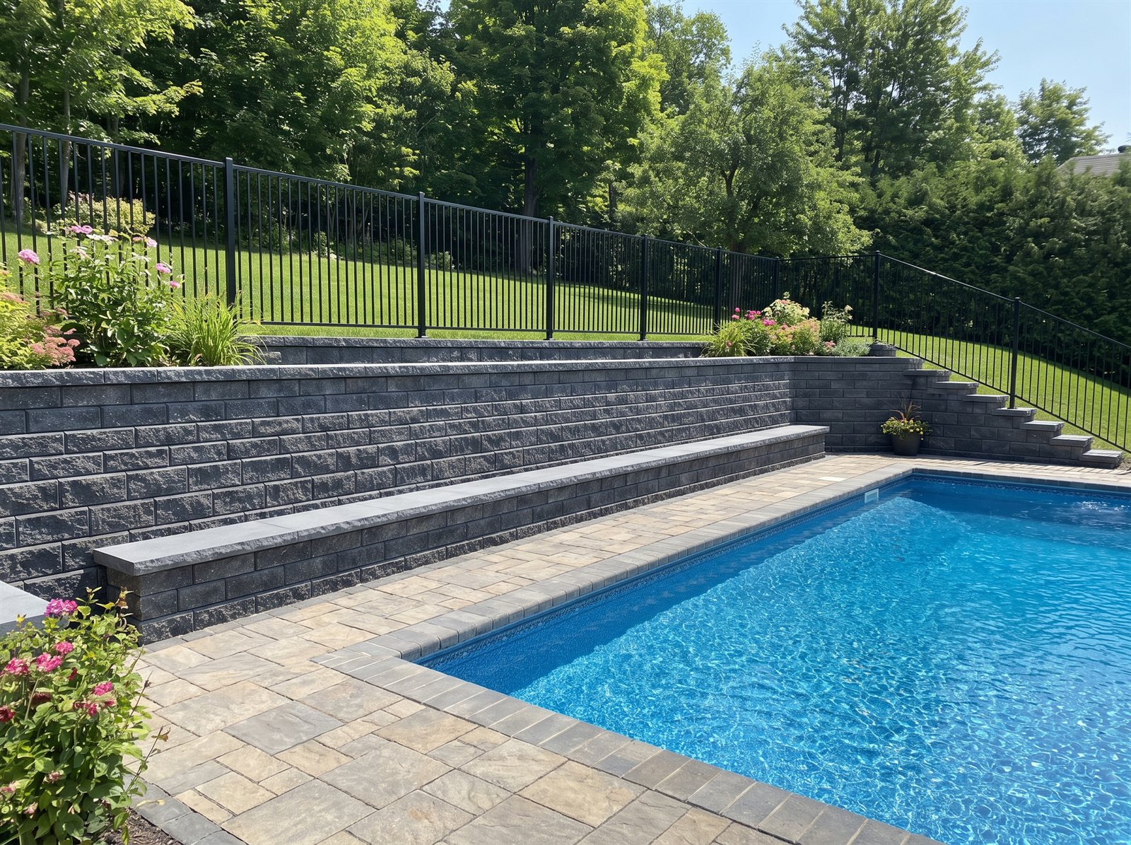 Retaining wall for a pool platform on a waterfront lot in Aylmer