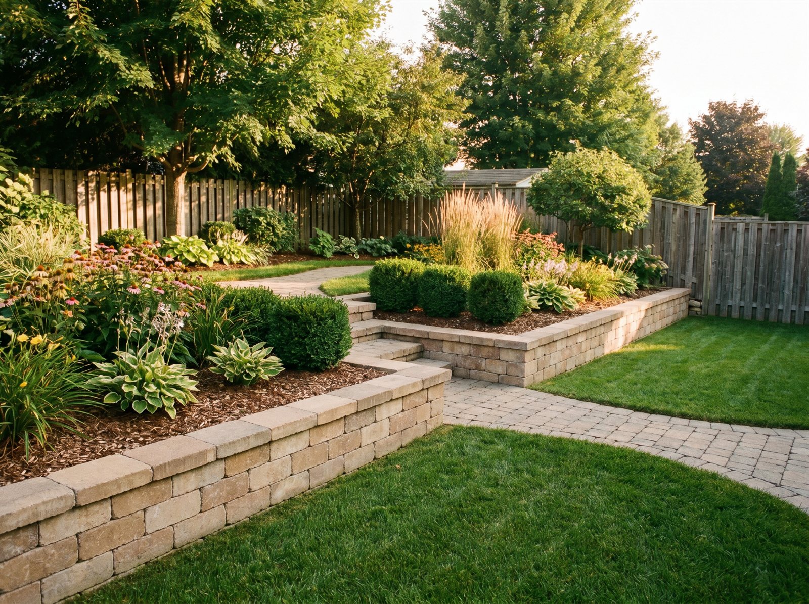 Tiered garden wall on a sloped lot in Aylmer